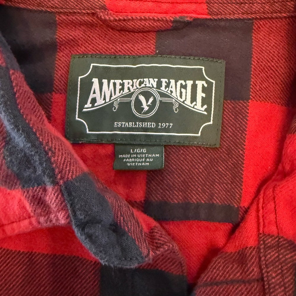 American Eagle Outfitter Super Soft Red Black Plaid Flannel Shirt Men L Cotton - Picture 4 of 9